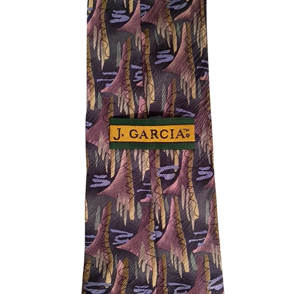 J. Garcia Mens Silk Tie Duckworm Alarm Collection Fourteen Purple Abstract 1996